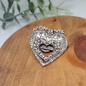 Ornate Silver Heart Brooch with Filigree Design